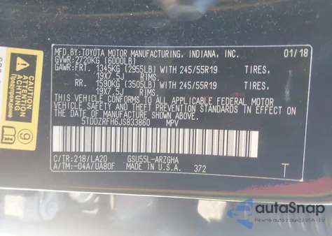 2018 Toyota Highlander Limited из США, поврежденный, VIN 5TDDZRFH6JS833860